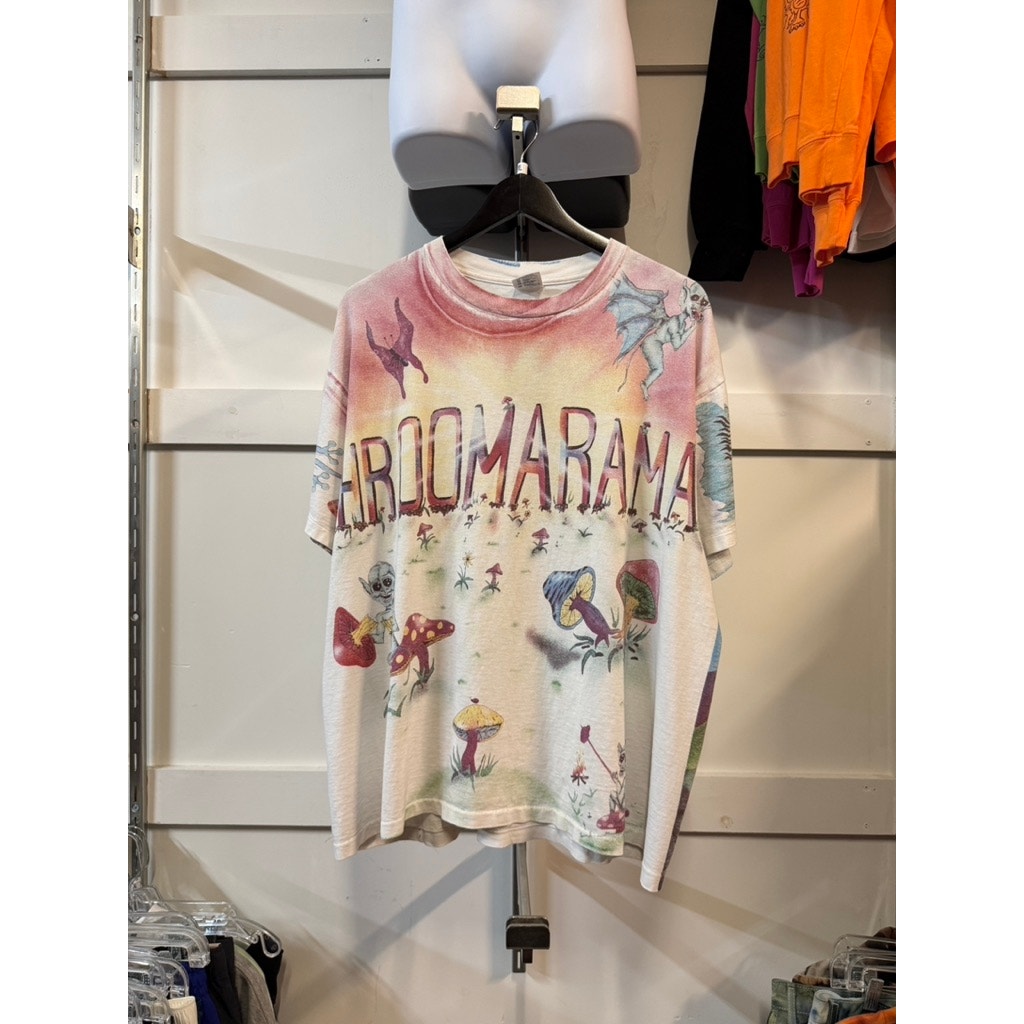 90s Shroomarama Vintage Alien Mushroom All Over Print Art Tee Shirt Jerry Jasper